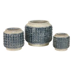 Dark Blue Round Ceramic Cachepots, Set of 3