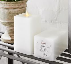 Premium Flickering Flameless Wax Square Pillar Candle - White