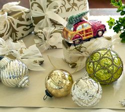 Eclectic Mercury Glass Ornaments - Champagne &amp; Silver, Set of 3