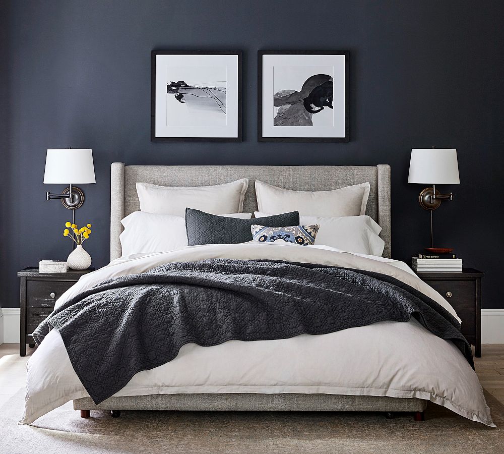 Elliot Shelter Upholstered Footboard Storage Platform Bed by Pottery Barn