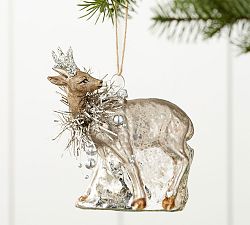 Mercury Glass Tinsel Reindeer Ornament