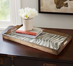 Zebra Glass and Wood Handled Tray
