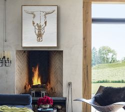 Cow Skull Carved Wood Wall Art