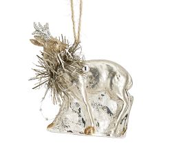 Mercury Glass Tinsel Reindeer Ornament