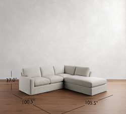 PB Comfort Modern Square Arm Slipcovered 3-Piece Bumper Sectional (106")