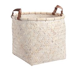 Whitewashed Basket with Leather Handles