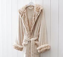 Faux Fur Robe - Ivory Tipped Gathered