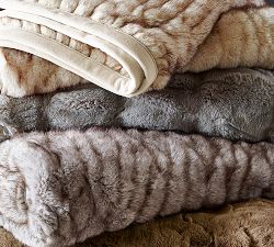 Gathered Faux Fur Throw - Ivory Tipped
