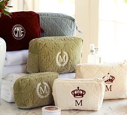 Diamond Quilted Velvet Cosmetic Bags, Set of 2