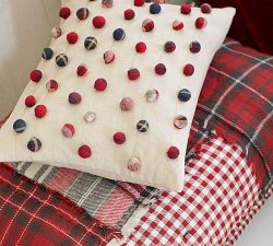 Plaid Pom Pom Lumbar Pillow Cover