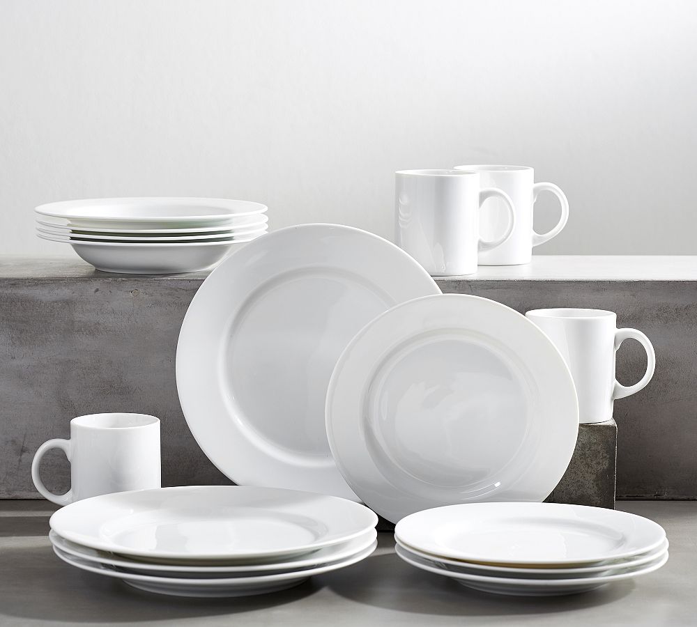 Classic Rim Porcelain 16-Piece Dinnerware Set by Pottery Barn
