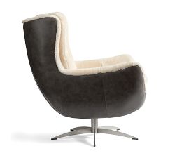 Wells Tufted Leather Shearling Swivel Chair