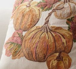 Autumnal Pumpkin Embroidered Pillow Cover