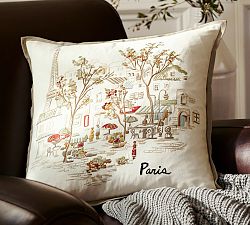 Paris Embroidered Pillow Cover