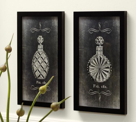 Framed Vintage Perfume Bottle Prints, Set of 2