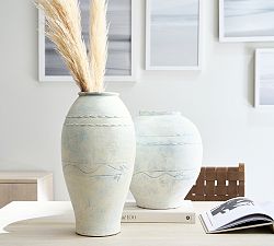 Artisan Hand Painted Terracotta Vase Collection - Blue