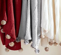 Faux Fur Pom Pom Knit Throw