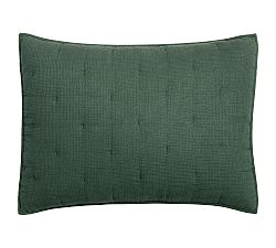 Open Box: European Flax Linen Waffle Quilted Sham, Standard Set of 2 - Pine