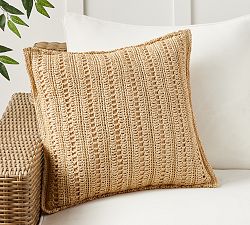 Hand-Crochet Faux Natural Fiber Outdoor Pillow
