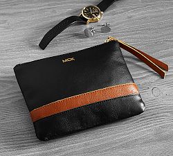 Ainsley Leather Zipper Pouch - Cognac/Black