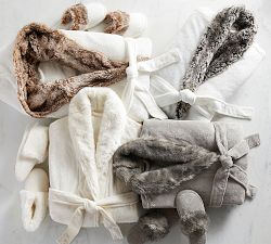 Faux Fur Hooded Bath Robe - Ivory Alpaca