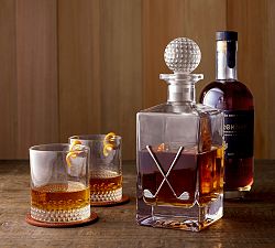 Figural Golf Decanter &amp; Double Old Fashioned Glasses