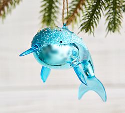 Mercury &amp; Glitter Glass Narwhal Ornament