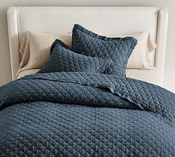 Open Box: Belgian Flax Linen Diamond Quilt, Full/Queen - Denim