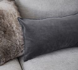 Washed Velvet Zip Lumbar Pillow Cover