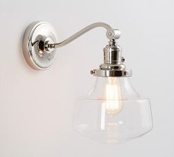 Schoolhouse Glass Curved Arm Sconce (13'')