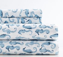 Seahorse Print Percale Sheet Set