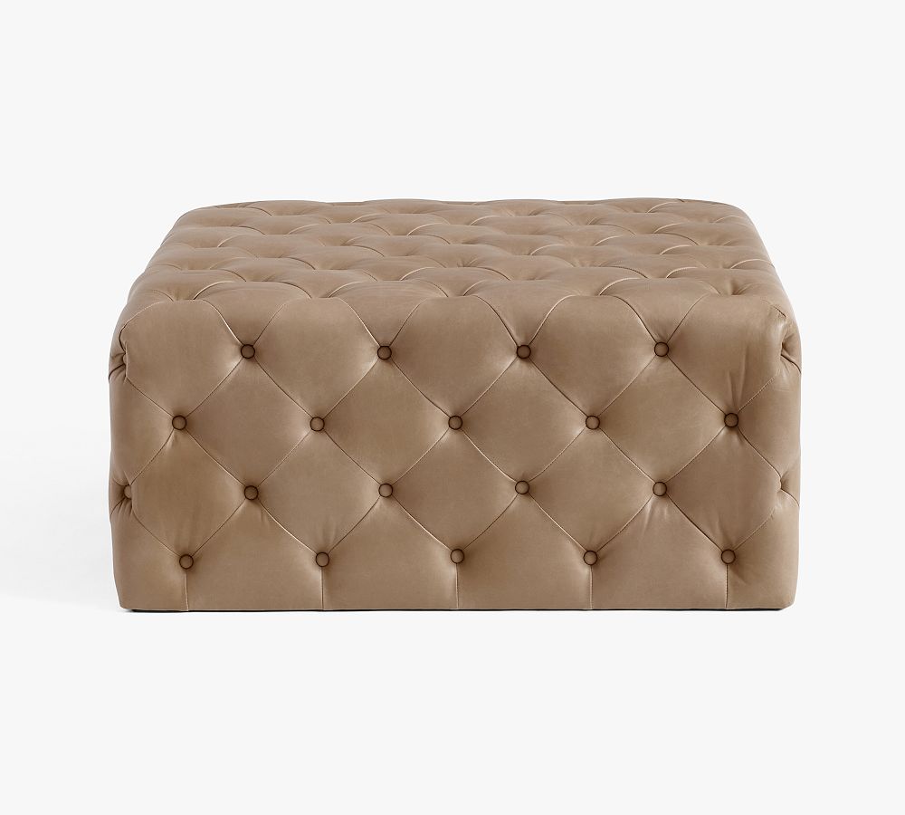 Tufted Square Leather Ottoman by Pottery Barn