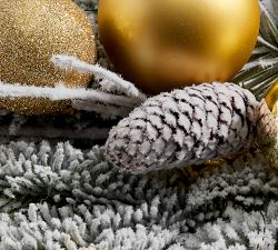 Lit Faux Frosted Pine &amp; Ornaments Wreath &amp; Garland