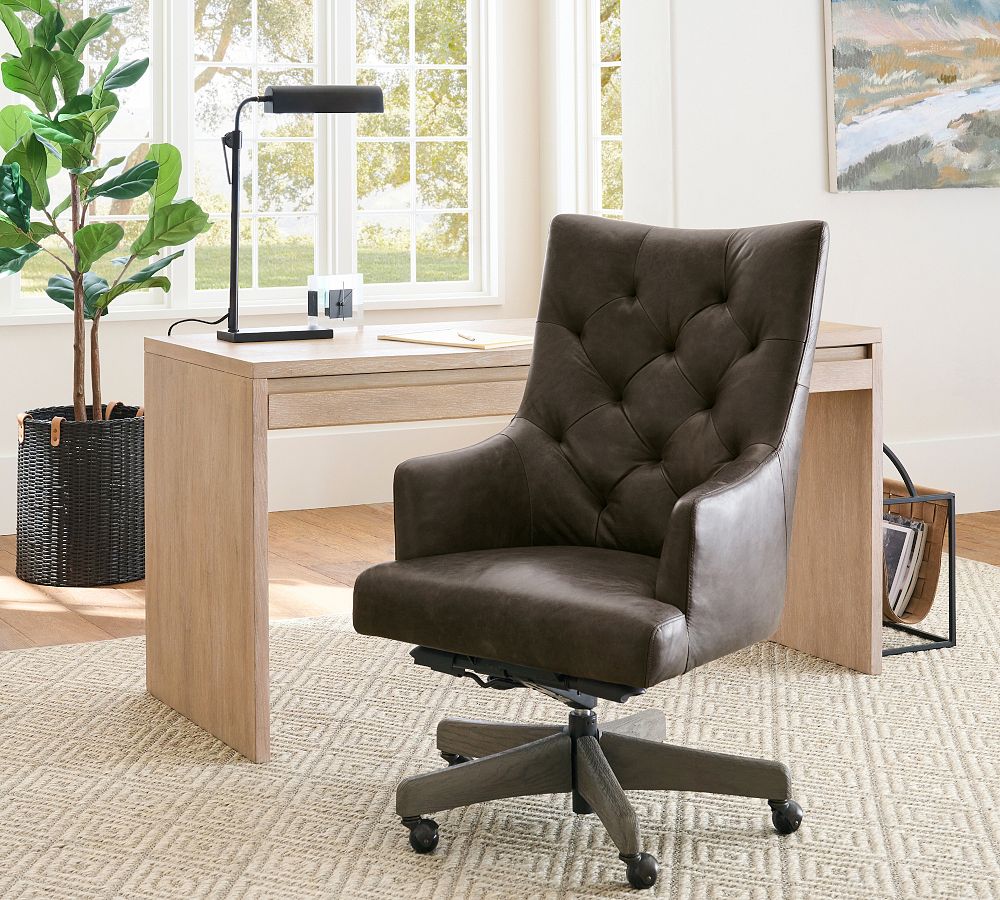 Radcliffe Tufted Leather Swivel Desk Chair by Pottery Barn