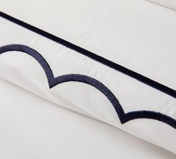 Scallop Border Embroidered Organic Percale Duvet Cover