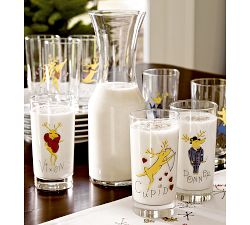 Santa's Reindeer Glass Tumbler, Mixed Set Of 4
