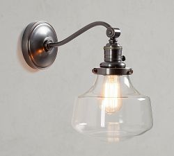 Schoolhouse Glass Curved Arm Sconce (13'')