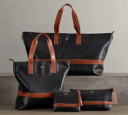 Ainsley Leather Zipper Pouch - Cognac/Black