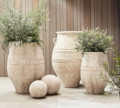 Outdoor Sienna White/Ivory Planter, Large | Pottery Barn