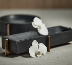 Bellem Handcrafted Marble Rectangle Tray On Brass Stand