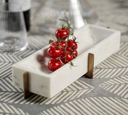 Bellem Handcrafted Marble Rectangle Tray On Brass Stand