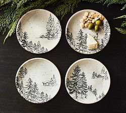 Rustic Forest Stoneware Appetizer Plates - Set of 4