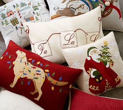 Santa Crewel Pillow Cover