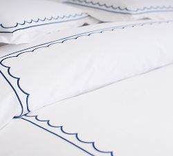 Scallop Border Embroidered Organic Percale Duvet Cover