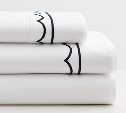 Scallop Embroidered Organic Percale Pillowcases - Set of 2