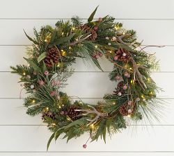 Lit Faux Tahoe Pine Wreath &amp; Garland