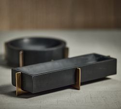 Bellem Handcrafted Marble Rectangle Tray On Brass Stand