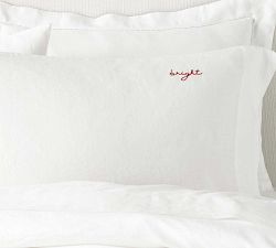 Merry &amp; Bright Embroidered Belgian Flax Linen Pillowcases - Set of 2