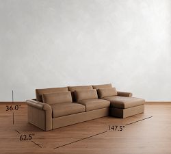 Westwood Roll Arm Deep Seat Leather Chaise Sectional