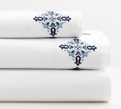 Tile Embroidered Organic Percale Sheet Set